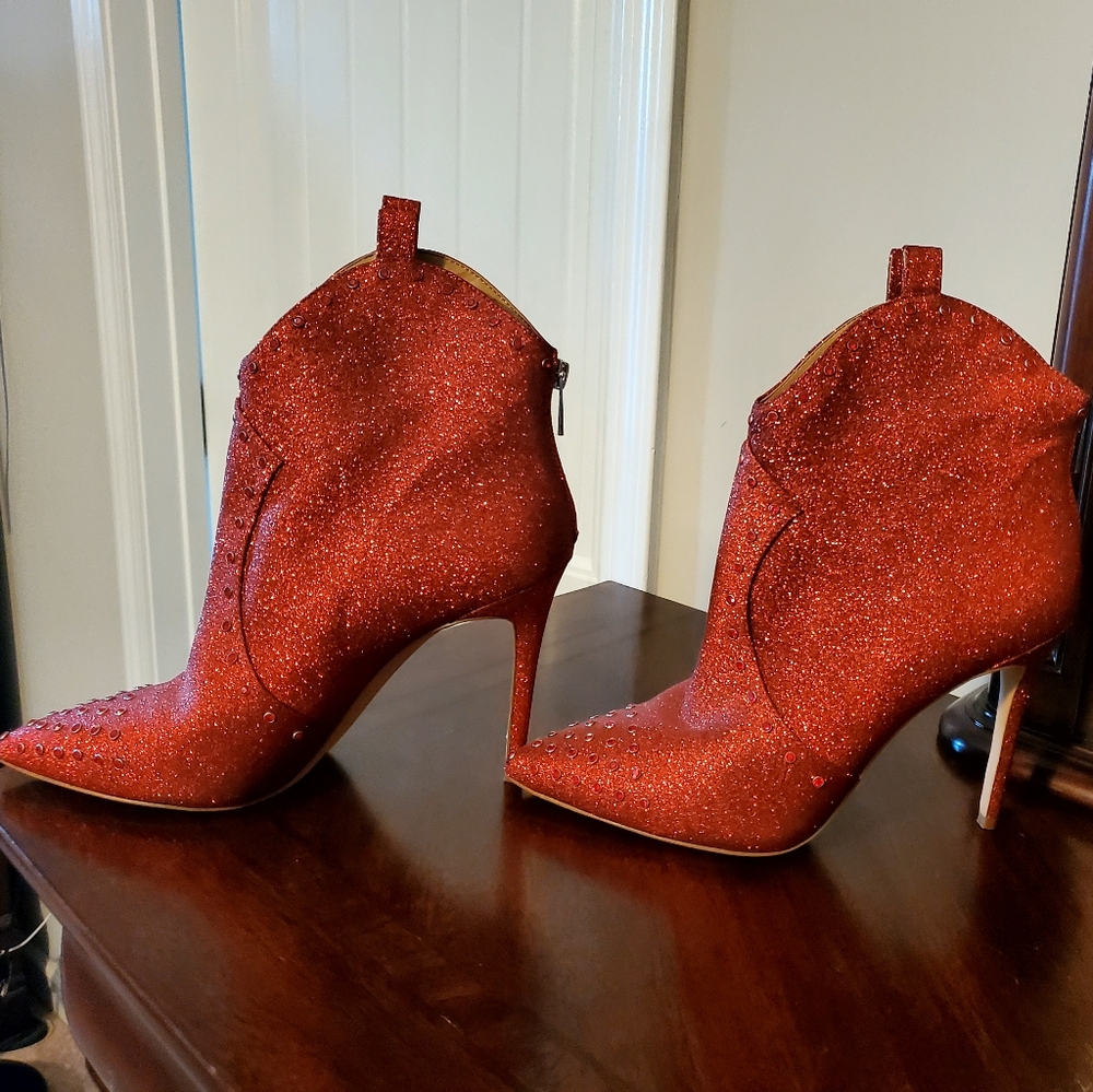 Red Glitter Rhinestone Boots with Stiletto Heel